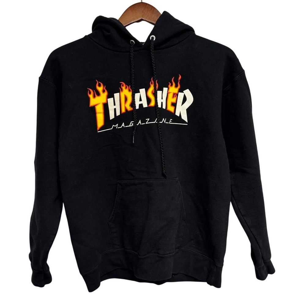 Thrasher Magazine Flame Logo Black Hoodie Sweatshirt Men's‎ Size S